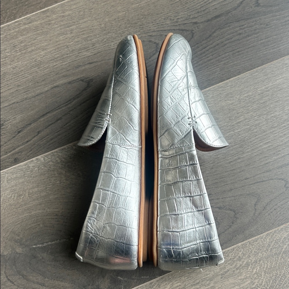Fitflop Lena Croc-Embossed Silver Metallic Leather Loafer Flat Size 8 Comfort - Picture 8 of 16
